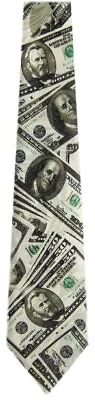 Men's Black White Green Bankers Necktie Money Novelty Fun Ties $50 & $100 Bills • $13.99