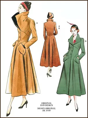 V1669 Sewing Pattern VTG 1940's Design 1949 Wide Collar Lined Coat Vogue 490 • $14.94