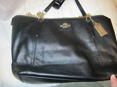 BRAND NEW W/ Tags GENUINE COACH BLACK PEBBLED LEATHER AVA TOTE BAG W/ CHAIN • $69.50