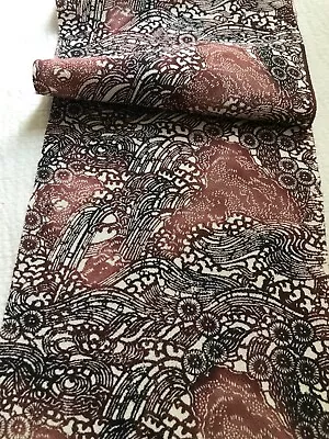 @@ Vintage Japanese Kimono Silk Fabric / Chirimen Crepe Waves Brown AP56 • $6.90