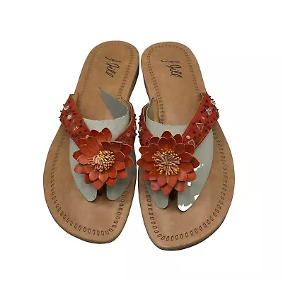 J. Jill Womens Sunny Flip Flops Floral Flower Thong Flip Flop Sandals Red  11 • $14.99