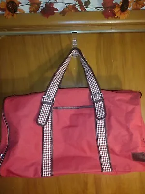 Vintage Tommy Hilfiger Red Tote Duffle Bag Houndstooth Straps 90s Fashion  • $33.75