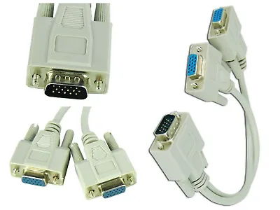 £3.49 • Buy VGA PC Monitor Splitter Cable Lead 2 Way SVGA Y 15Pin Male Female Adapte LCD TFT