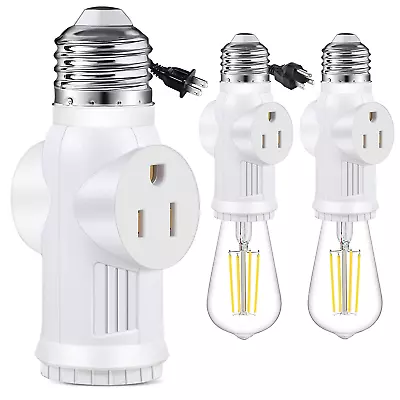 E26 Light Socket To Plug Adapter - 2 Pack 2/3 Prong Light Socket Outlet (White) • $12.86