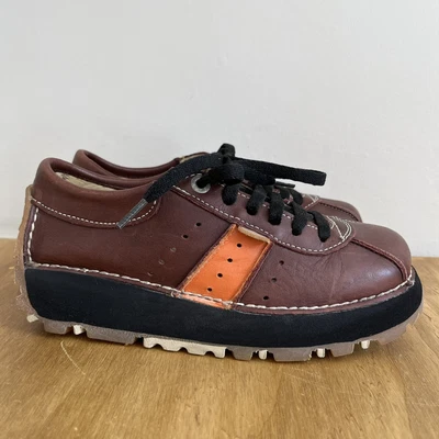 £85 • Buy The Art Company Shoes Chunky Leather SIZE 37 Brown/Orange Y2K Vintage