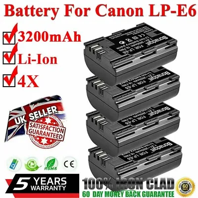 4× 3200mAh LP-E6 LP-E6N Battery For Canon EOS 7D 6D 5D Mark II III IV 80D 70D PD • £20.99