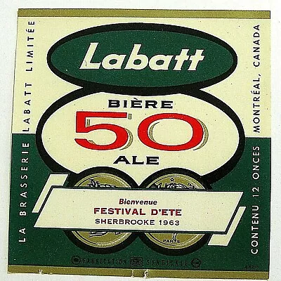 Brasserie Labatt Limitee LABATT 50 - FESTIVAL D'ETE  Beer Label CANADA 12oz 1963 • $1.95