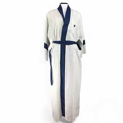 Pierre Cardin Robe Vintage Cotton Poly Robe Blue White Stripe Logo 58  Length OS • $29.98