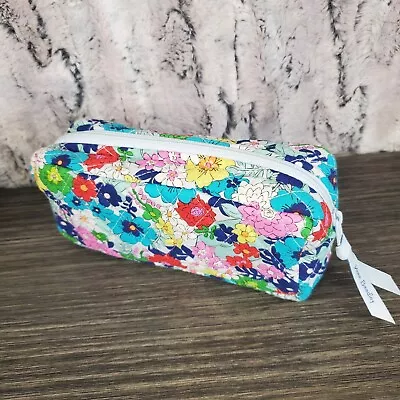 Vera Bradley Far Out Floral Cosmetic Travel Blue Make Up Case Zips CLEAN! • $12.95