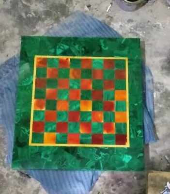 Green Malachite Stone Marble Chess Board With Carnelian Art Christmas Gift • $632.54