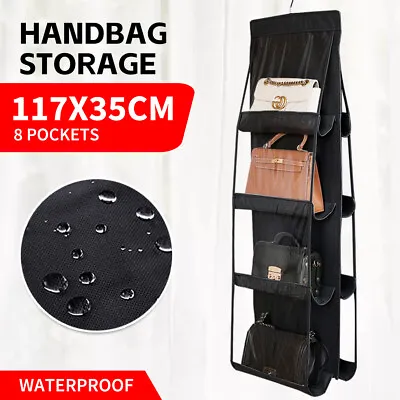 8 Pocket Double-sided Bag Handbag Storage Holder Hanging Wardrobe Storage Black • $9.92