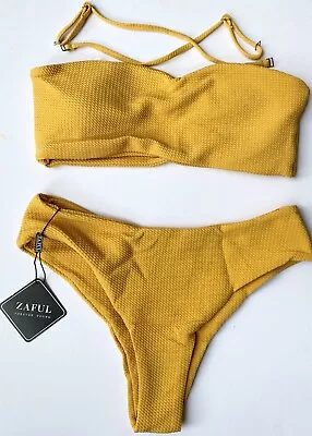 Zaful Yellow Bandeau Strapless Top & Bottoms Swimwear Bikini Set BNWT - 10 • £12