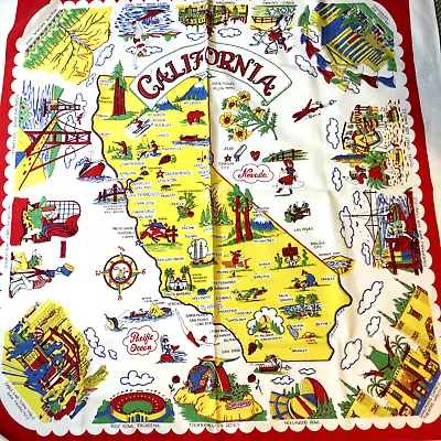 Vintage Tablecloth California Tourist Map 50 In X 46 In • $38