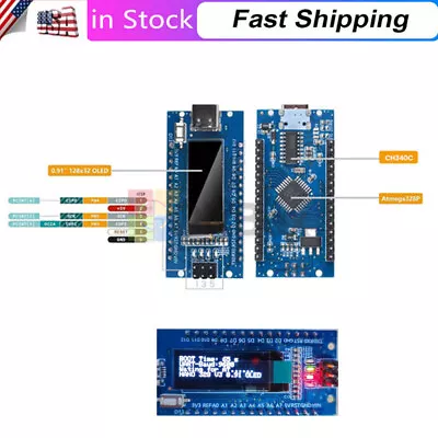 Type-C 0.91  OLED ATMEGA328P CH340 Board SSD1306 I2C For Arduino Nano V3.0 US • $11.89