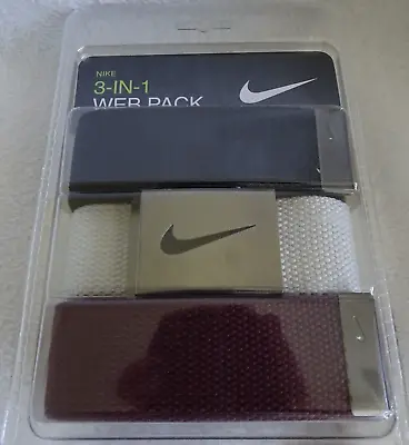 Nike Web Belt 3 In 1 Pack Cut To Fit Black Beige Burgundy Fits To Size 42 • $24.99