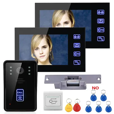 7  Wired RFID Video Door Phone Intercom Doorbell 2 Monitors+Electric Strike Lock • $199