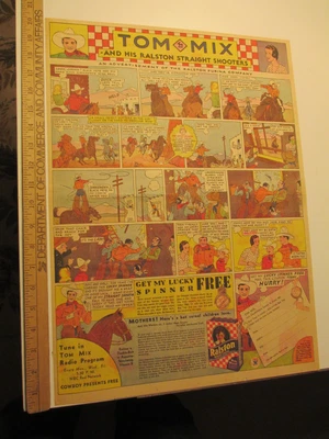$35 • Buy Newspaper Ad 1934 RALSTON Tom Mix Western Cowboy Cereal Box SPINNER Premium FULL