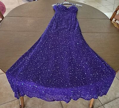 Vintage Scala Royal Purple Beaded Sequin Long Dress Gown Size Size 6 • $149