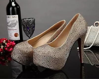 Rhinesto Crystal Sparkly Bridal High Heel Stiletto Wedding Bridesmaid Prom Shoes • £41.84