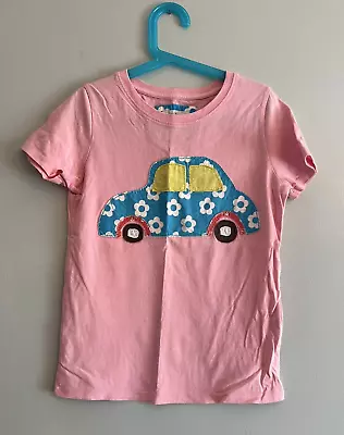 MINI BODEN Pink Short Sleeve Flower Dune Buggy Car Applique T Shirt Size 9 10 • $3.99