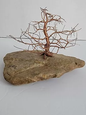 Vintage MCM Copper Wire Tree Of Life Bonsai Sculpture On Stone Signed • $24.95