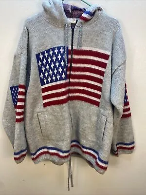 Yari Artesanias American Flag  Full ZIP  Hoodie Men’s XL Gray W/ Flag • $32.50