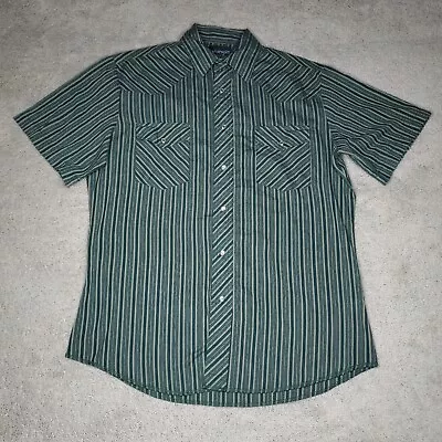 Wrangler Western Shirts Pearl Snap Buttons Green Striped Mens Medium Short Sleev • $19.97