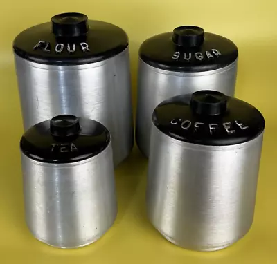 Vintage KROMEX Spun Aluminum Nesting Kitchen Canisters ~ Set Of 4 ~ MCM • $34.50