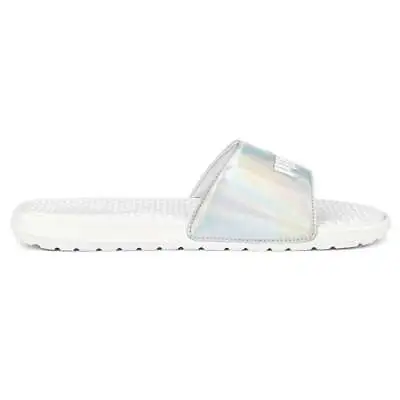Puma Cool Cat Distressed Metallic Slide  Womens White Casual Sandals 38672201 • $14.99