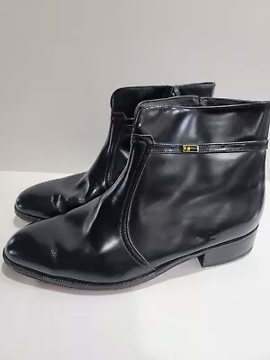 Vintage Florsheim Ankle Boots Mens Size 10 Black Leather Side Zip • $44.95