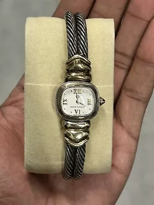 DAVID YURMAN Classic Cable Sterling .925 & 14K Yellow Gold Garnet MOP Dial Watch • $350