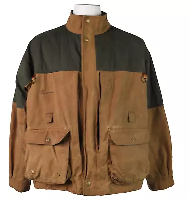 BROWNING US Men’s 2XL XXL Brown Oilskin Waxed Canvas Bird Hunting Jacket Pockets • £125.34