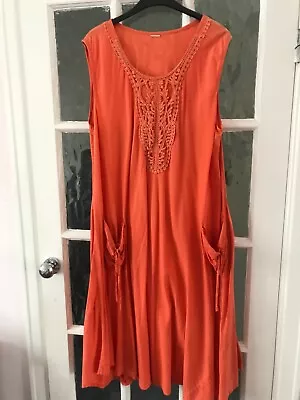 Ladies Dress LAGENLOOK Orange Slvess Knee Length Cotton One Sz 16/18/20 46  Bust • £1