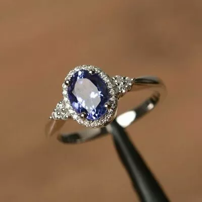 1.50Ct Oval Cut Blue Tanzanite Engagement Wedding Ring 14K White Gold Finish • $132.01