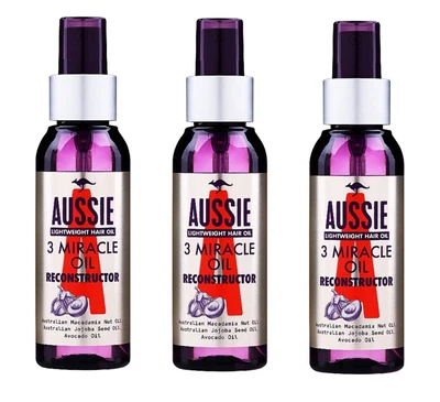 £17.49 • Buy 3x Aussie 3 Miracle Oil Lightweight Reconstructor Hair Oil 100ml -( 3 PACK )