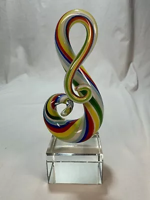 Murano Style Glassware Art Glass Sculpture Music Note Rainbow Colors • $49.99