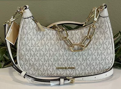 Michael Kors Cora Medium Zip Crossbody Pouchette Bag Shoulder Mk Cream Signature • $97.99