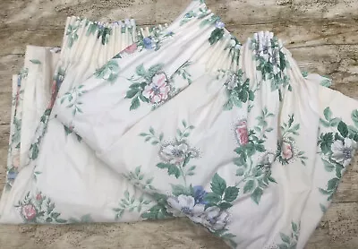 £40 • Buy Pair Of Vtg Floral Sandersons 1989 Rambling Rose Lined Curtains 125cm X 118cm