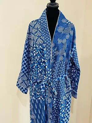 New Hand Block Printed Indian 100% Cotton Dressing Night Wear Gown Women Robe • $39.90