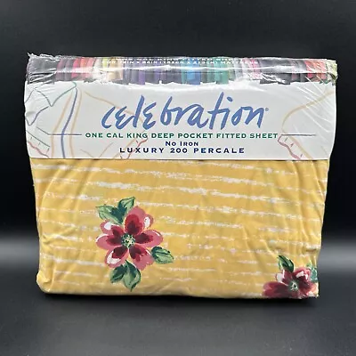 Mervyns California Celebration Flower Multi Color Cal King Fitted Sheet Vintage • $25