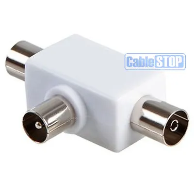 2 Way Coax TV AERIAL Cable T Splitter 1 PLUG To 2 SOCKET Ariel Adapter PAL WHITE • £2.57