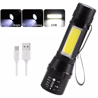 USB Rechargeable COB LED Mini Flashlight Torch Zoomable Handheld Flashlight • £7.49