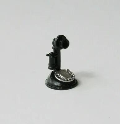 Dollhouse Miniature Black Phone - Candlestick W/ Silver Dial - 1:12 Scale • $6.25