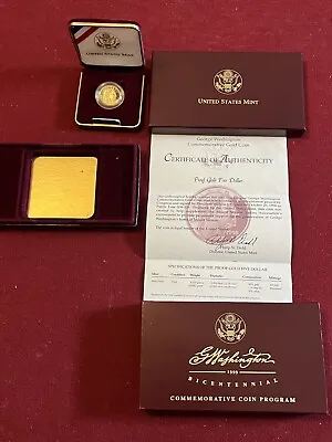 1999 Washington Gold Proof 5 Dollar Commemorative Coin OGP • $625