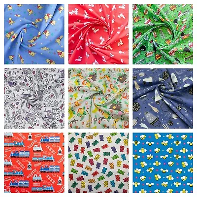 Childrens Fabric Polycotton Kids Craft Boys Girls Dresses Mask Half Meter Design • £2.99