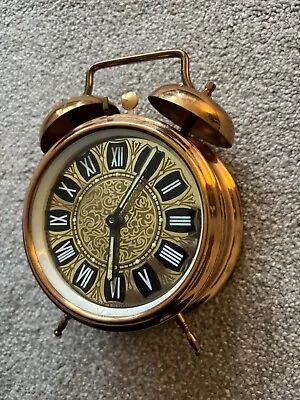 Vintage Working Copper Clock Wind Up Alarm Round Footed Hungary Patina 7  Prop • $31.05