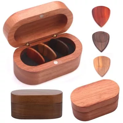 Accessories Plectrum Casket Wooden Box Guitar Picks Case With 3 Wood Picks • £12