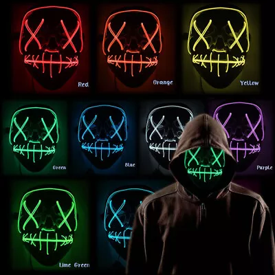 LED Purge Mask Glow In Dark Light Up Party Halloween Costume Scary Rave Festival • $12.77