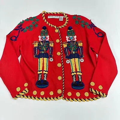 Vintage Christmas Michael Simon Y2K 90s Winter Nutcracker Cardigan Sweater Sz 2 • $87.11