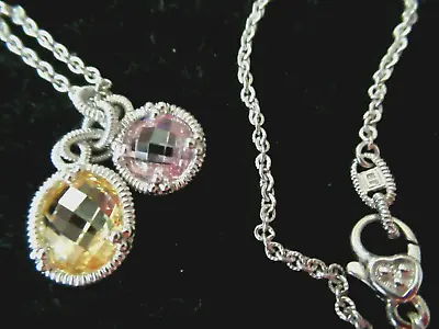 Judith Ripka New Sterling Silver Faceted Pink And Canary Quartz Pendant Necklace • $179.96